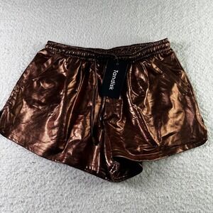 Tandisk Metallic‎ Bronze High Waisted Drawstring Lounge Shorts Hot Pants Size S
